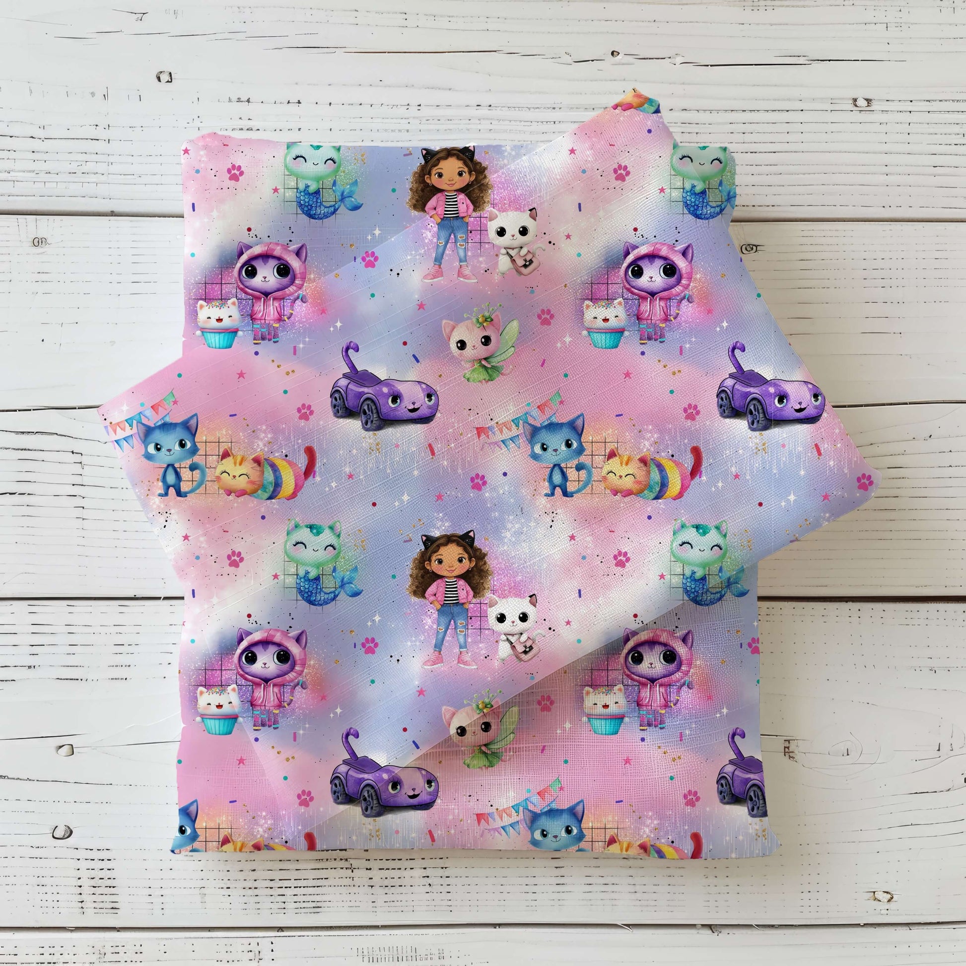 Candy Dream Katzenhaus Kinderstoff French Terry – Comic Motiv Meterware