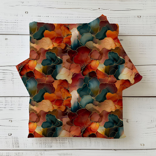 Golden Petals | Blumen French Terry Herbst Stoff Meterware