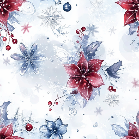 Winterblüten Rot-Blau | Blumen Stoff Meterware | Winterstoff