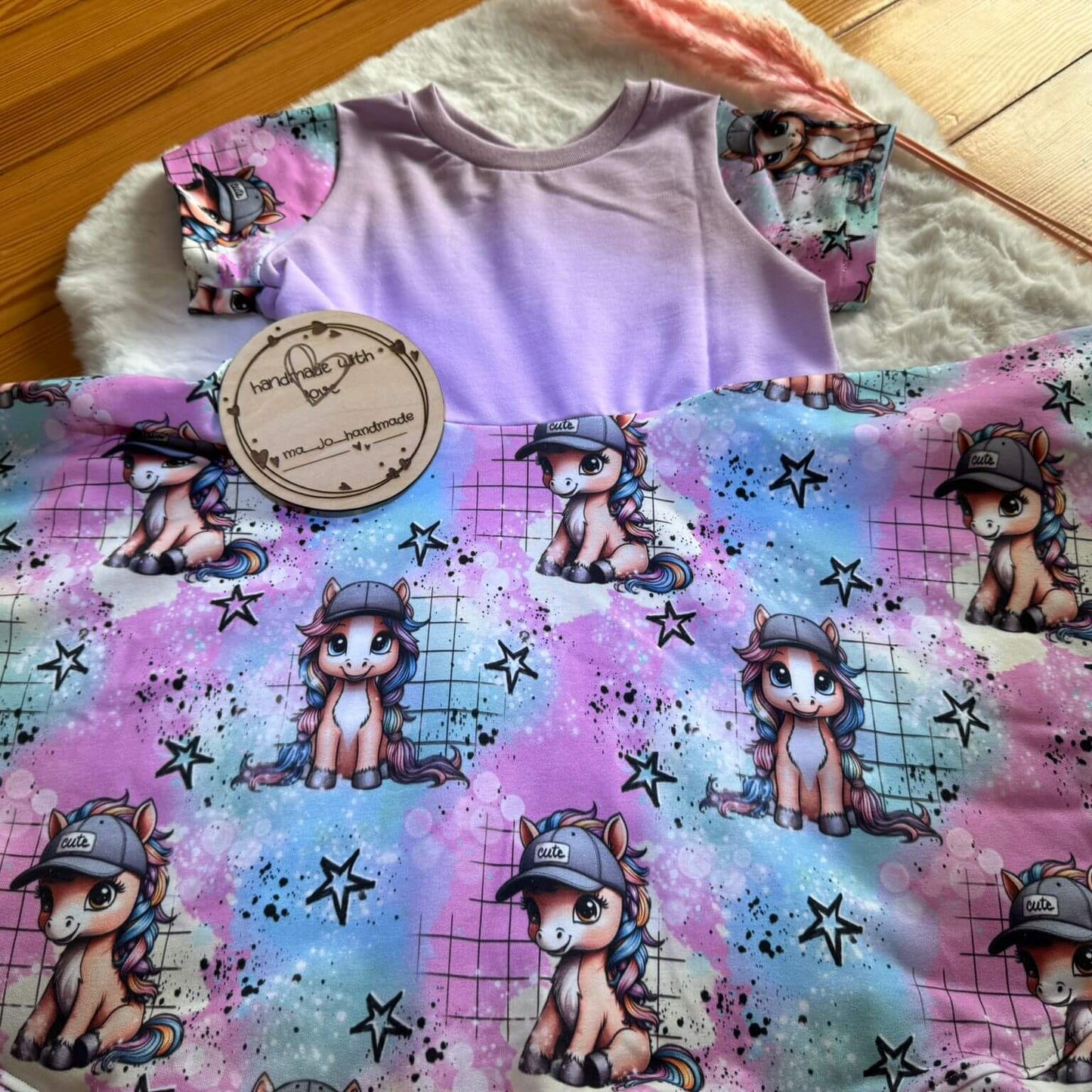 Cool Pony Kinderstoff Nahaufnahme – Rib Jersey Meterware Pferde Tiermotiv