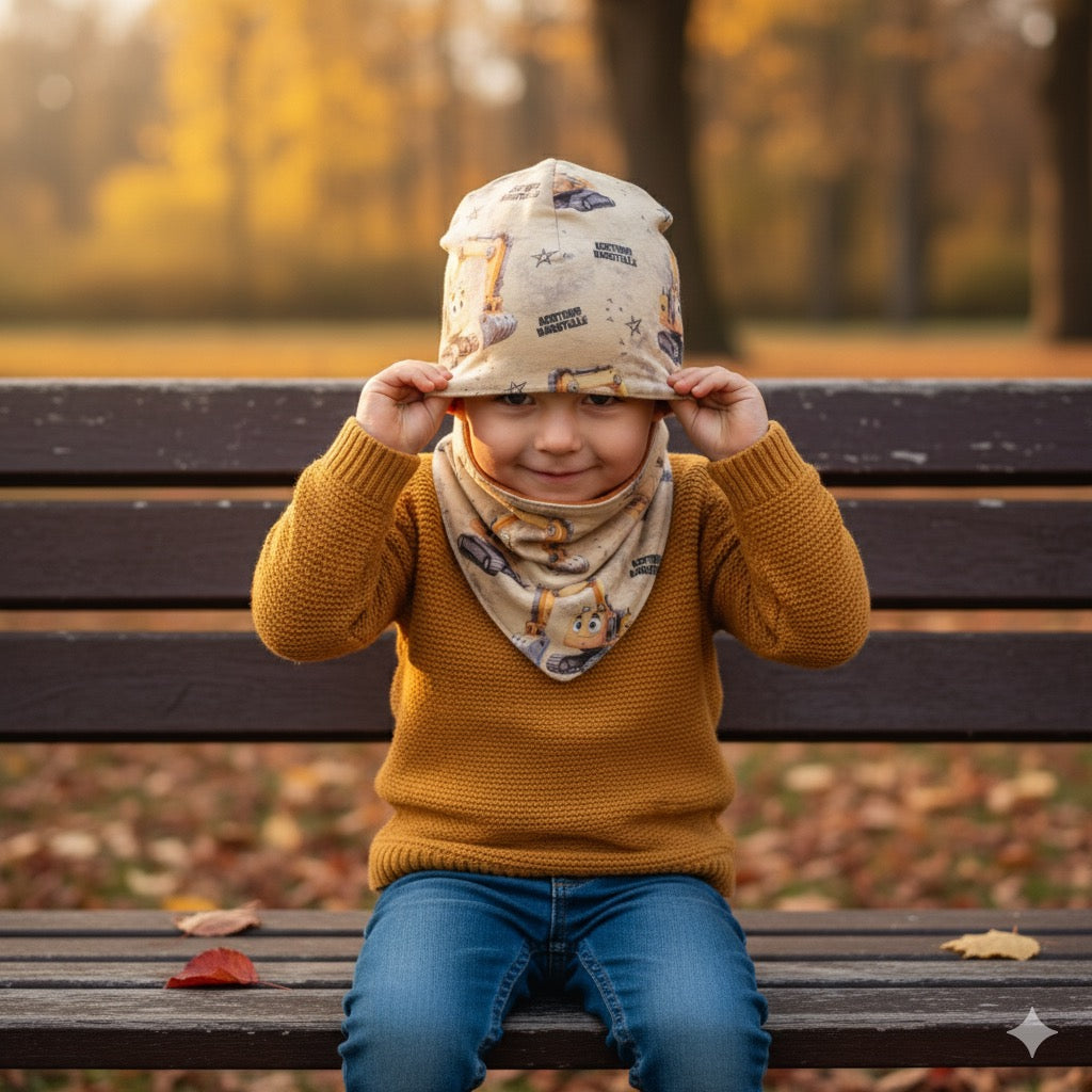 Achtung Baustelle Bagger Kinderstoff Nähbeispiel – Jersey Meterware Jungen