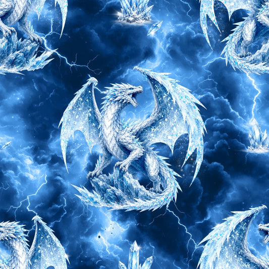 Drachen Stoff Meterware Blau | Eisdrache Kinderstoff