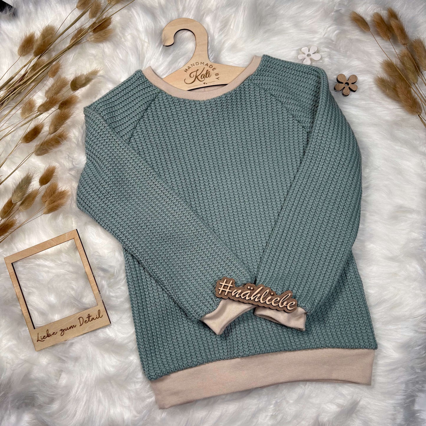 Handmade Pullover Waffelstrick in Mint  Gr. 110 & 122