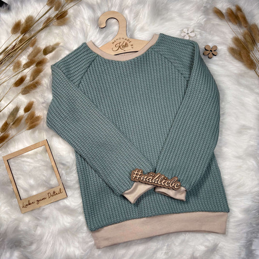 Handmade Pullover Waffelstrick in Mint  Gr. 110 & 122