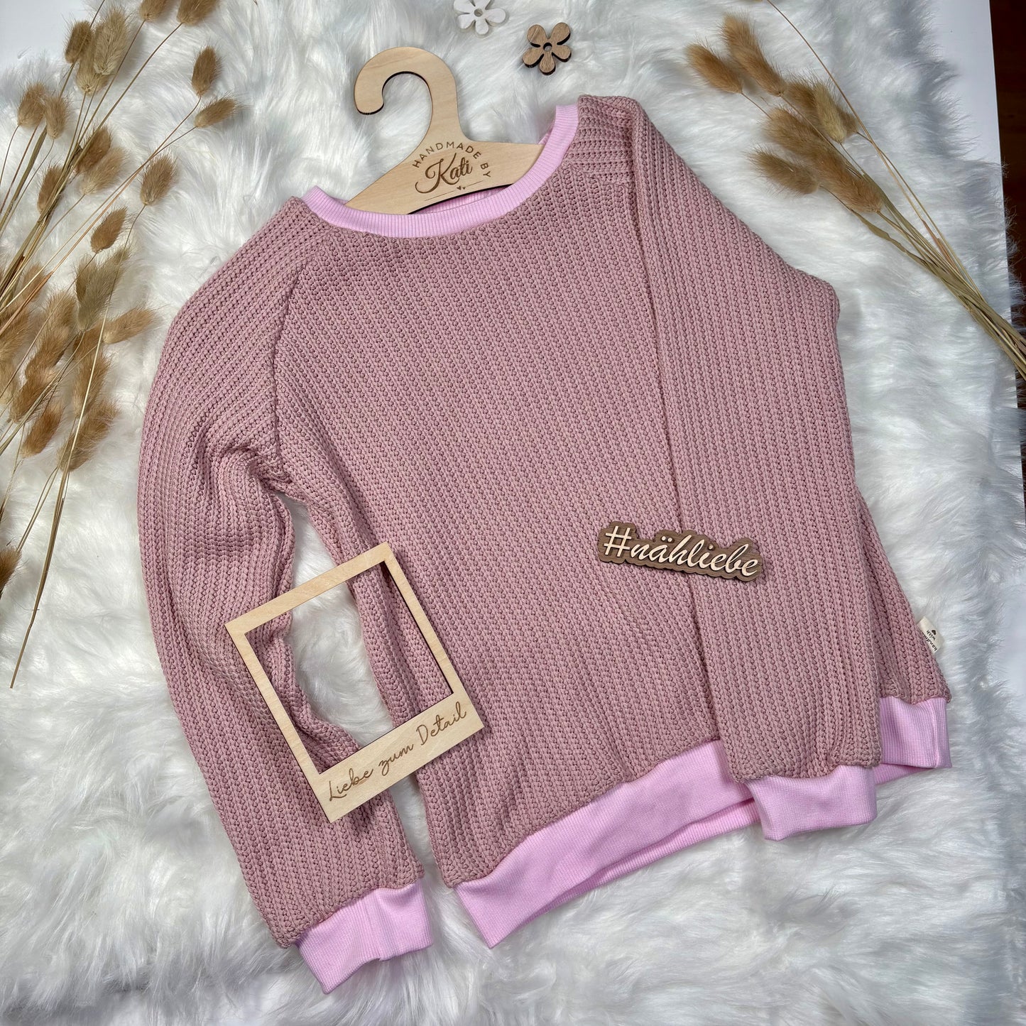 Handmade Pullover Waffelstrick in rosa Gr. 110