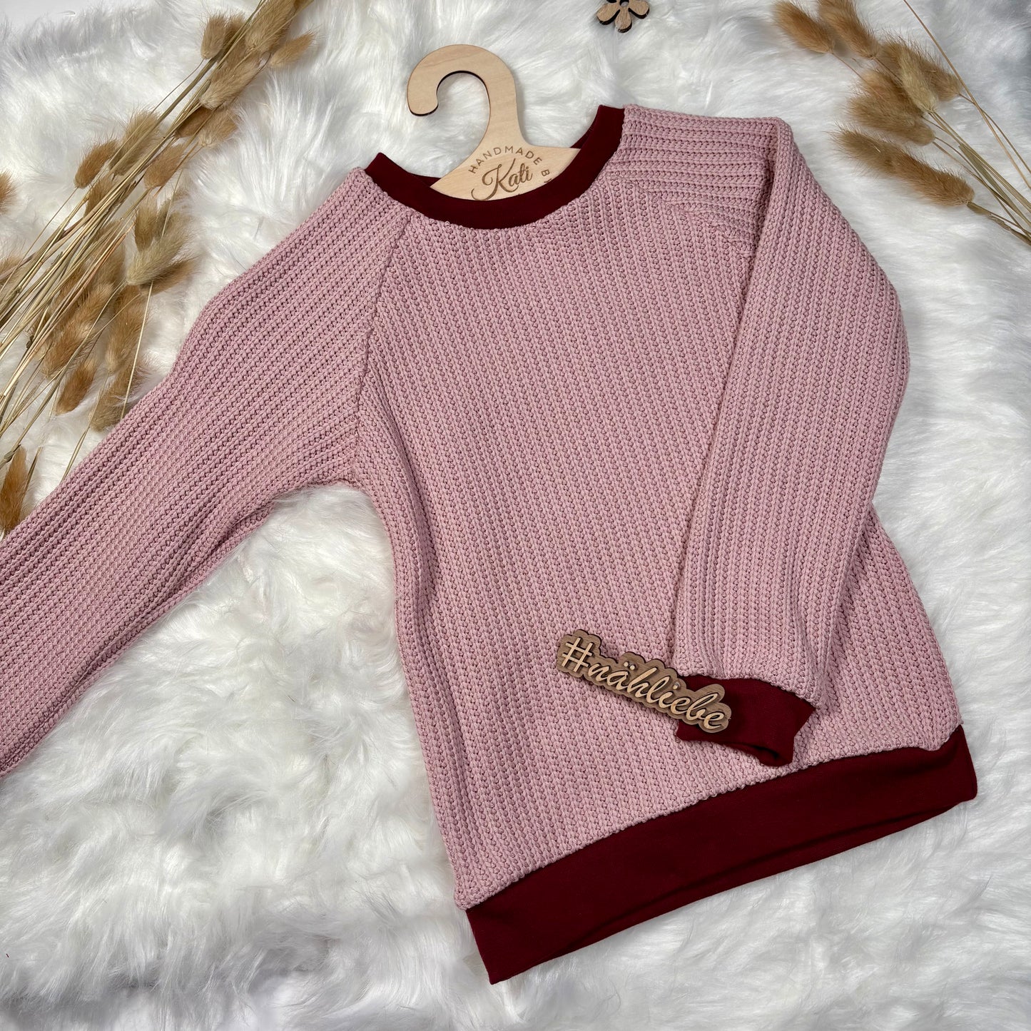 Handmade Pullover Waffelstrick in Beere  Gr. 110