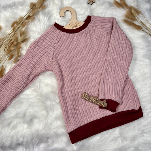 Handmade Pullover Waffelstrick in Beere  Gr. 110