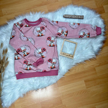 Sweatshirt Kinder „Glücksküken“ altrosa – Handmade French Terry Pullover