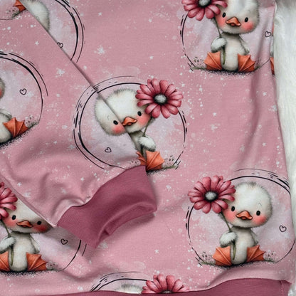 Sweatshirt Kinder „Glücksküken“ altrosa – Handmade French Terry Pullover