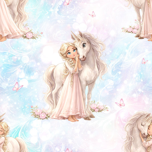 Prinzessin & Einhorn | Magischer Stoff Meterware | Kinderstoff