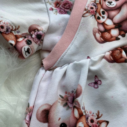 Baby Wickelkleid Gr. 74 – Bio French Terry, Reh & Bär, Rosa | Einzelstück