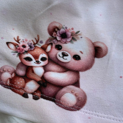 Baby Wickelkleid Gr. 74 – Bio French Terry, Reh & Bär, Rosa | Einzelstück