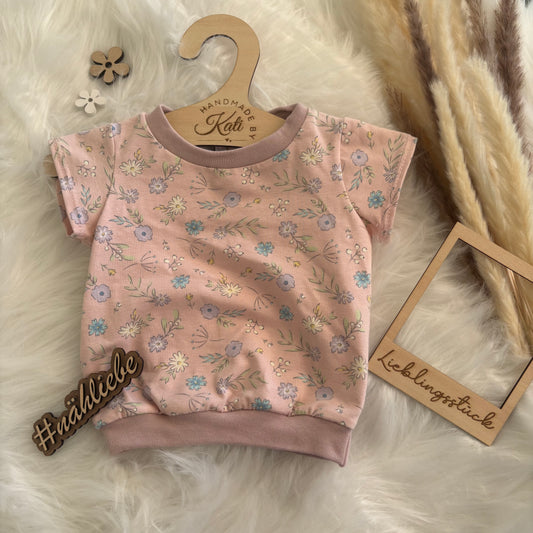 Handmade T-Shirt Gr. 62 – rosa mit Blumen  | SALE