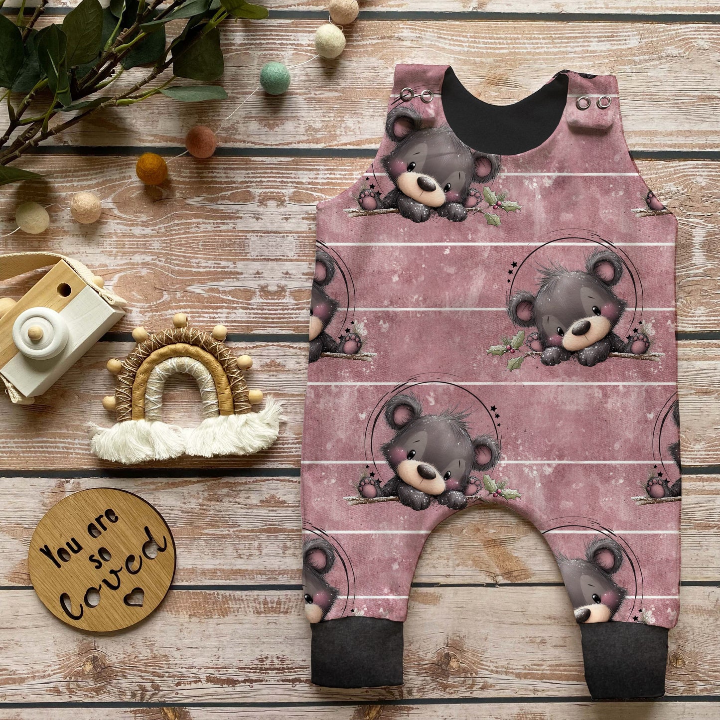 Baby Strampler Winterbärchen Set | handgenäht | Gr. 56–80