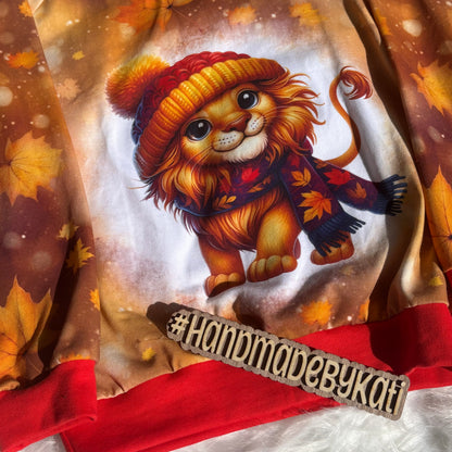 Kinderpullover „Löwe" braun – handgenäht aus Baumwolle, Gr. 116