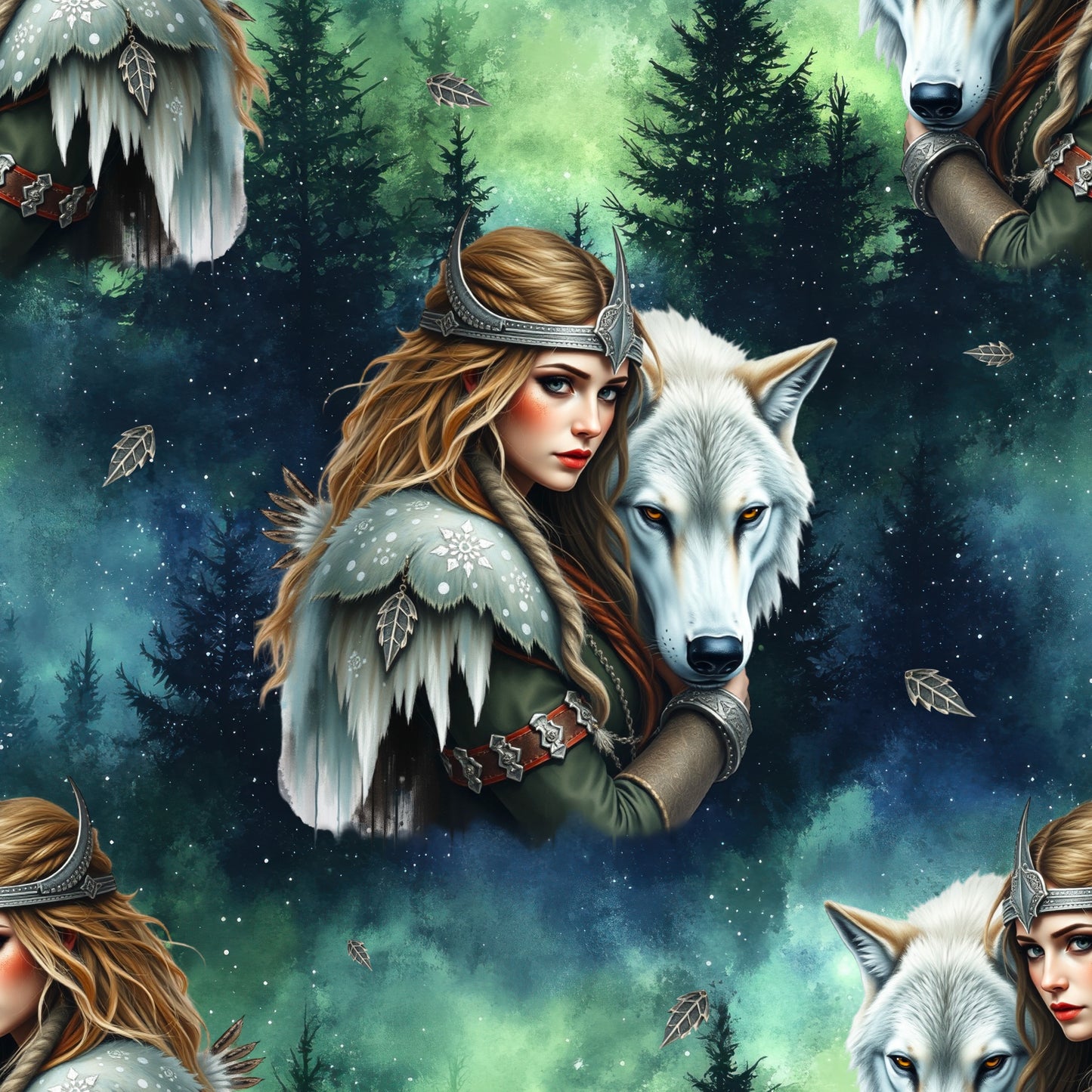 Hüterin des weißen Wolfes | Mystischer Stoff Meterware