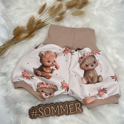 Handmade kurze Hose "süße Bären" in beige