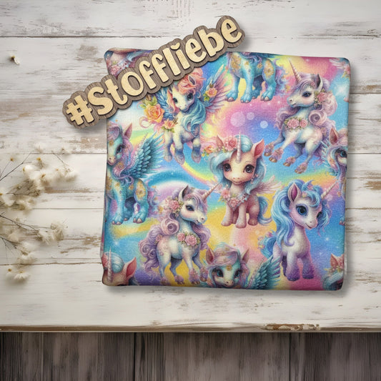 Kinderstoff 0,5m French Terry Meterware "Regenbogen Pegasus"