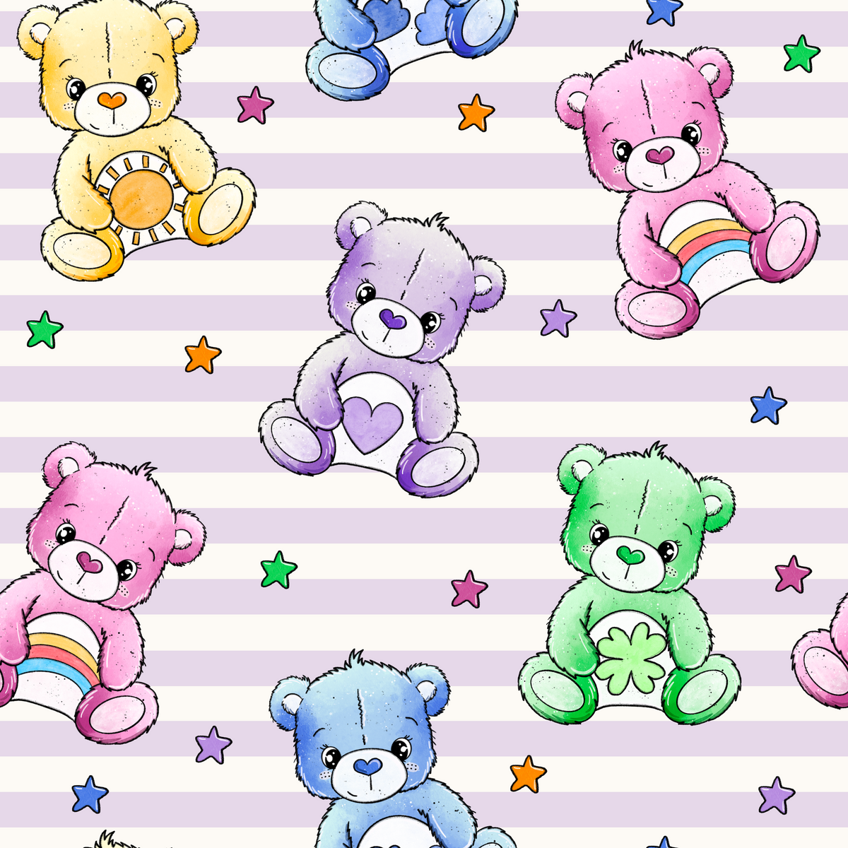 Regenbogenbär Stoff Meterware – Kinderstoff | Katzengold Design