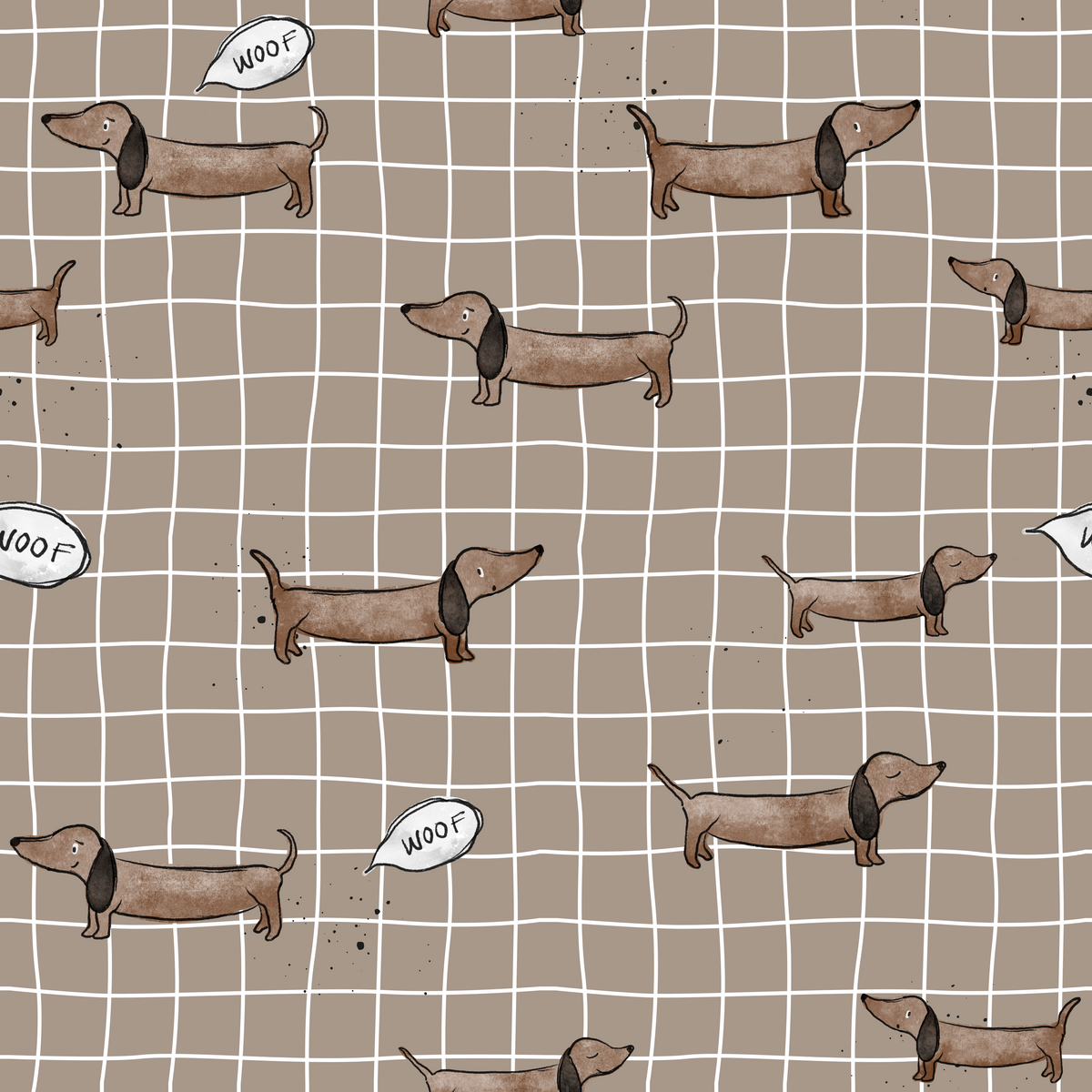 Dackel „Woof" Stoff Meterware – Kinderstoff | Katzengold Design