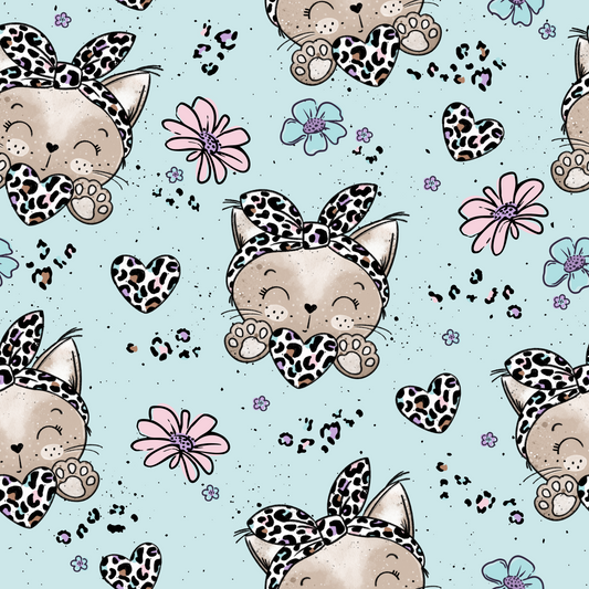 Leo-Katze Herzchen Mint Stoff Meterware – Kinderstoff | Katzengold Design