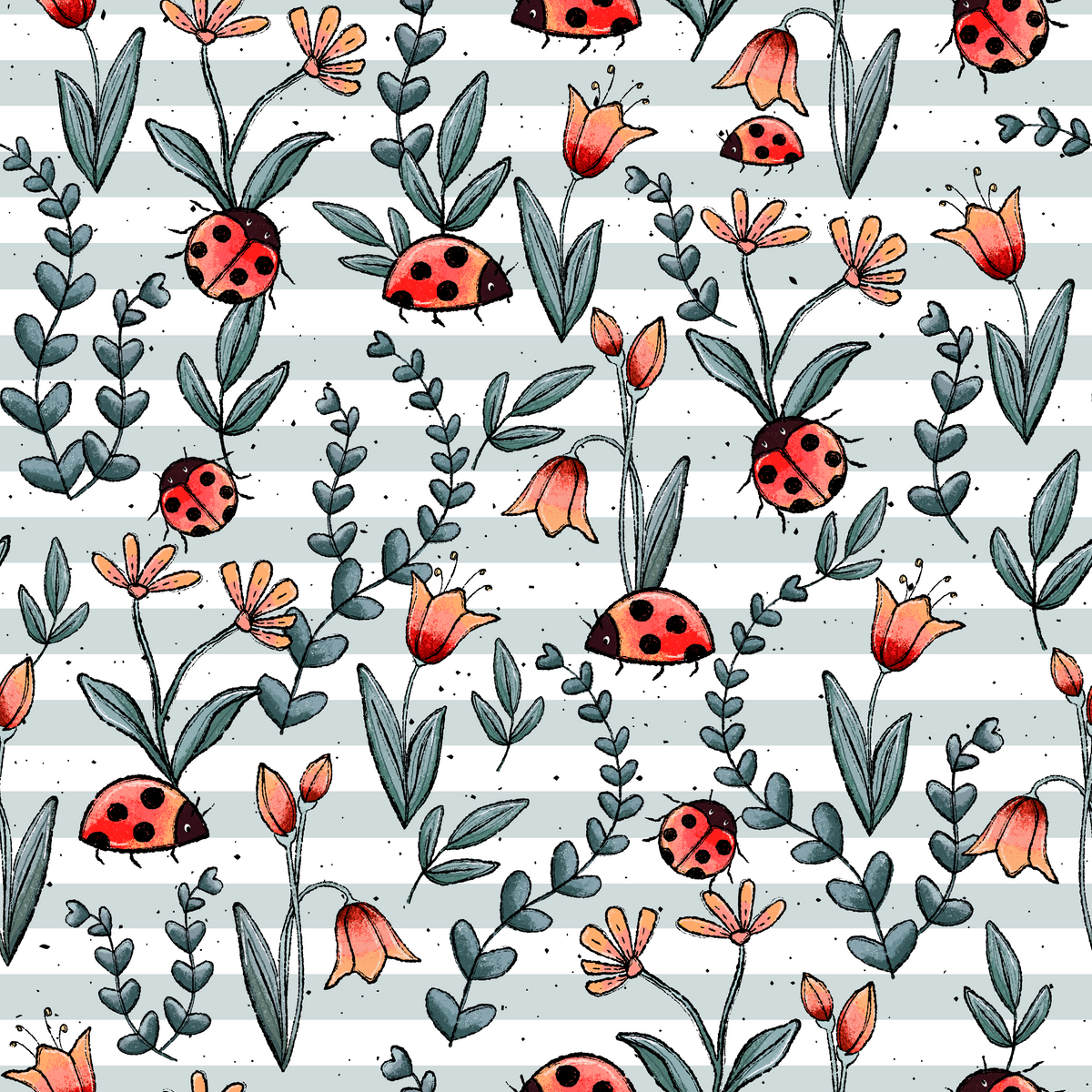 Marienkäfer-Wiese Stoff Meterware – Kinderstoff | Katzengold Design