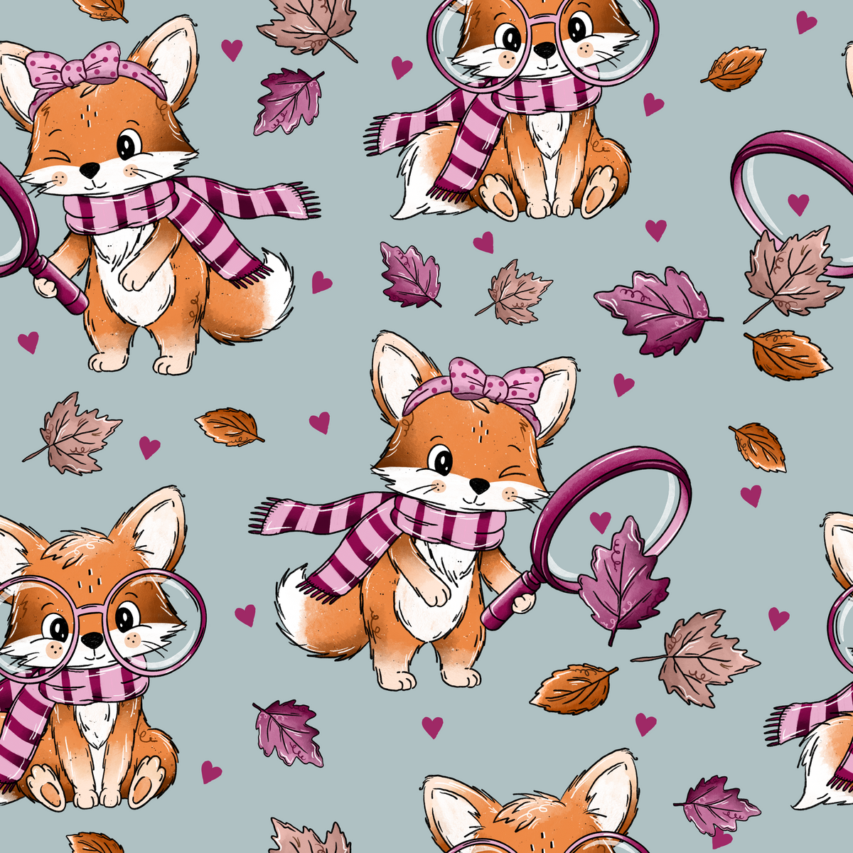 Fuchssuche Mädchen | Waldtiere Kinderstoff Meterware
