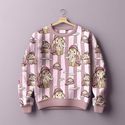 Gestreifter Kinderpullover „MammutBande“ rosa – handgenäht