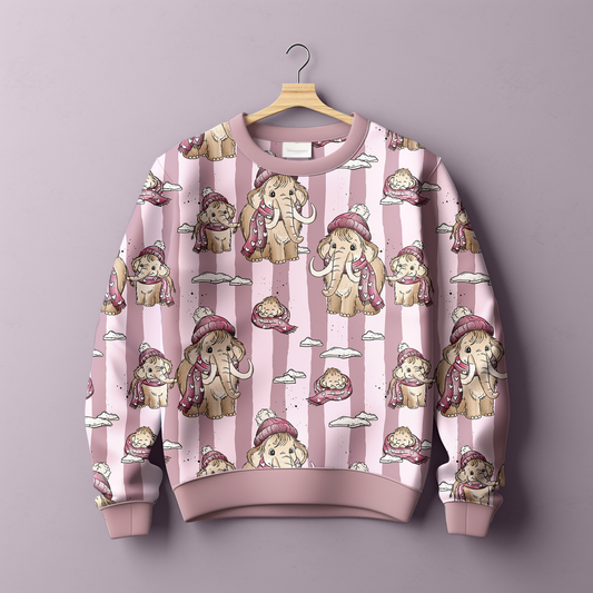 Gestreifter Kinderpullover „MammutBande“ rosa – handgenäht