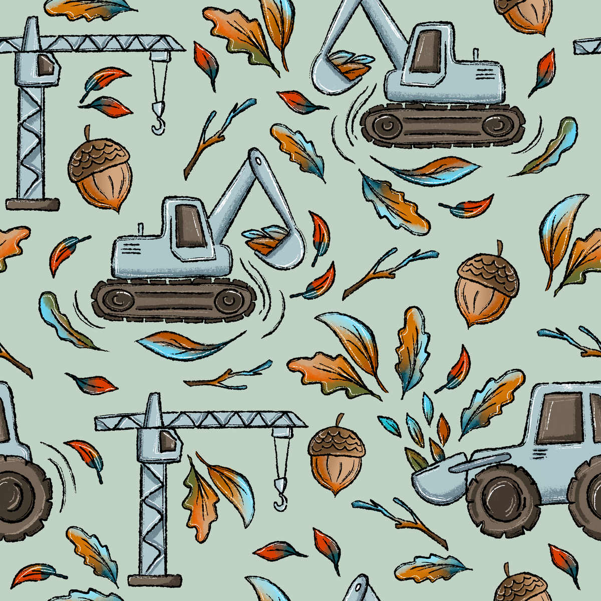 Waldarbeit Katzengold Design | Baustellen Kinderstoff mit Kombi