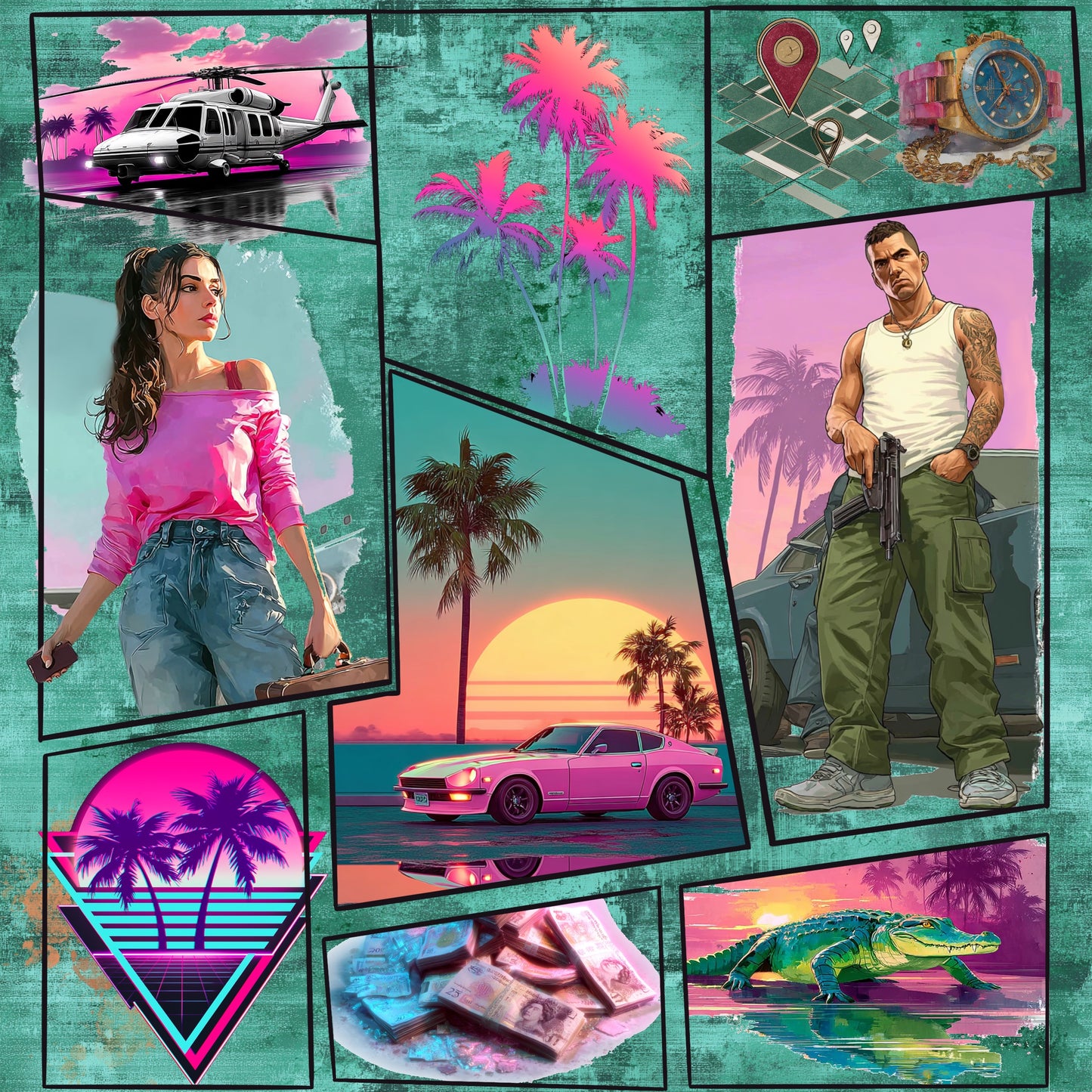 Miami Vibes - Teal | Gamer Stoff Meterware | Kinderstoff