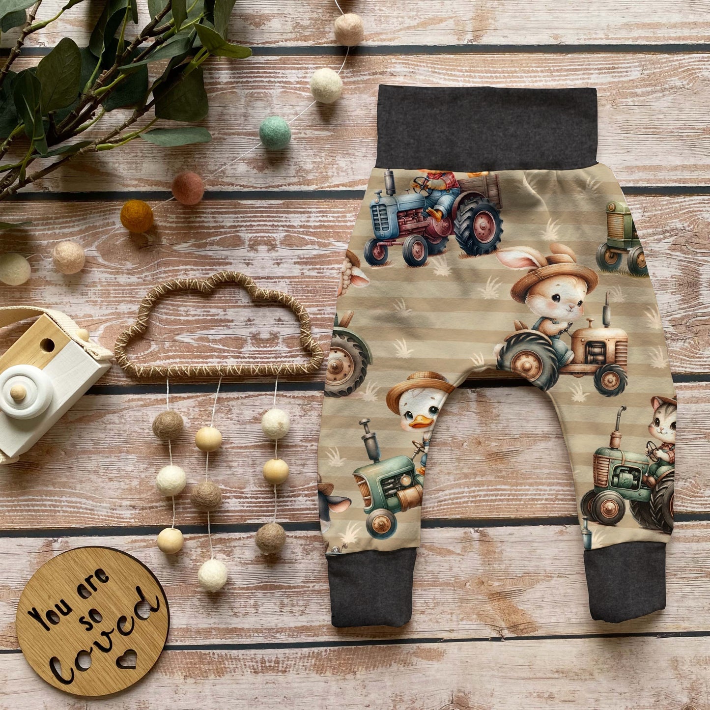 Pumphose Baby Bauernhof handgenäht | French Terry Set personalisiert