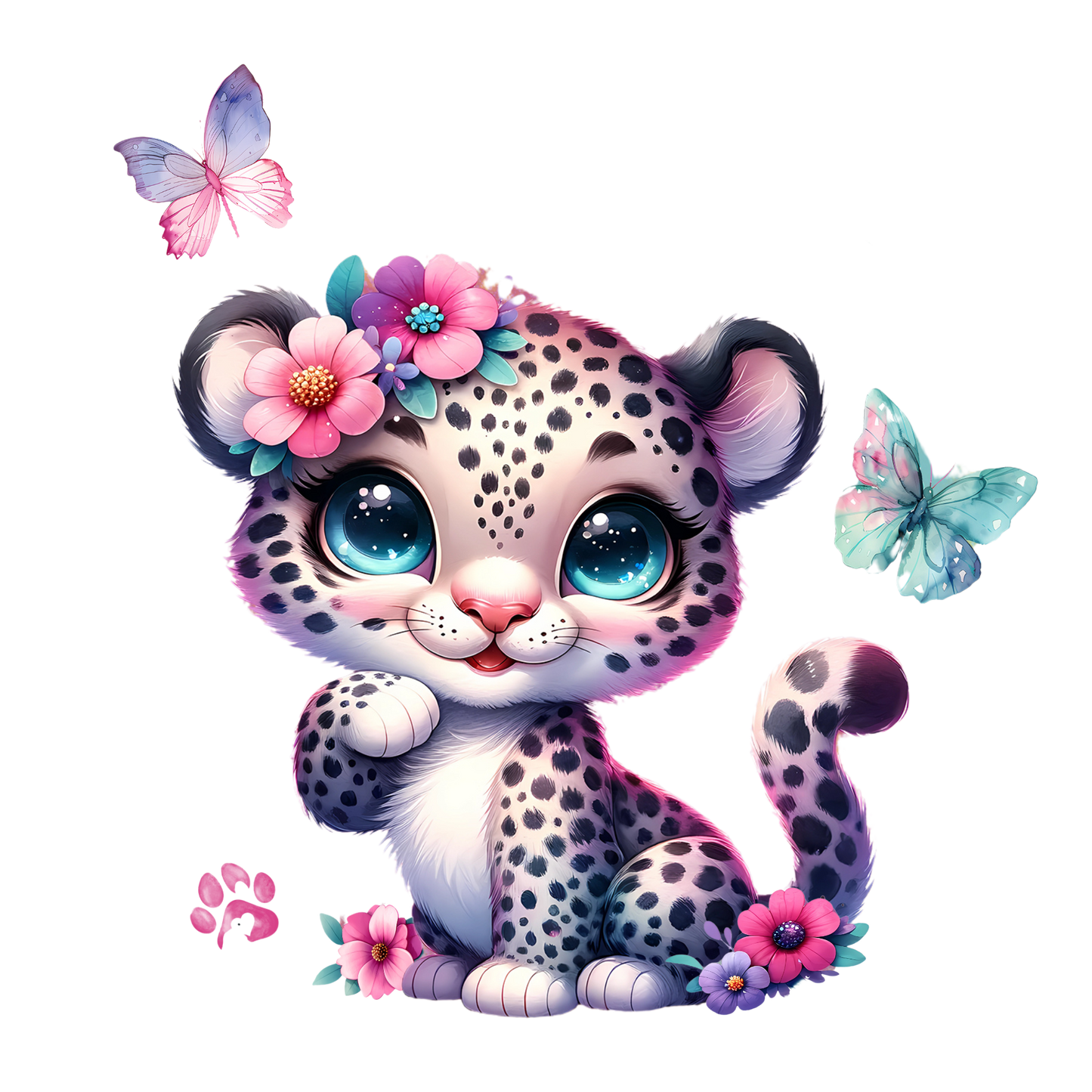 Baby Leo Bügelbild DTF Transfer Detailaufnahme – Glitzer Leopard Kindershirt