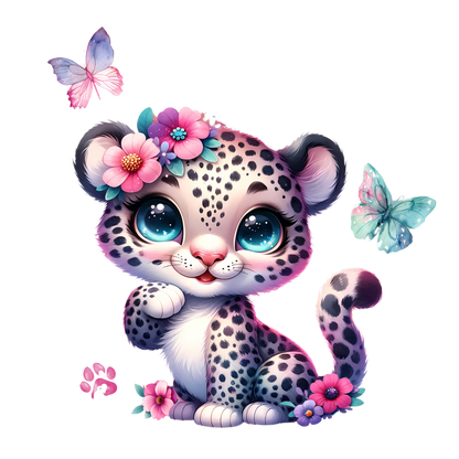 Baby Leo Bügelbild DTF Transfer Detailaufnahme – Glitzer Leopard Kindershirt