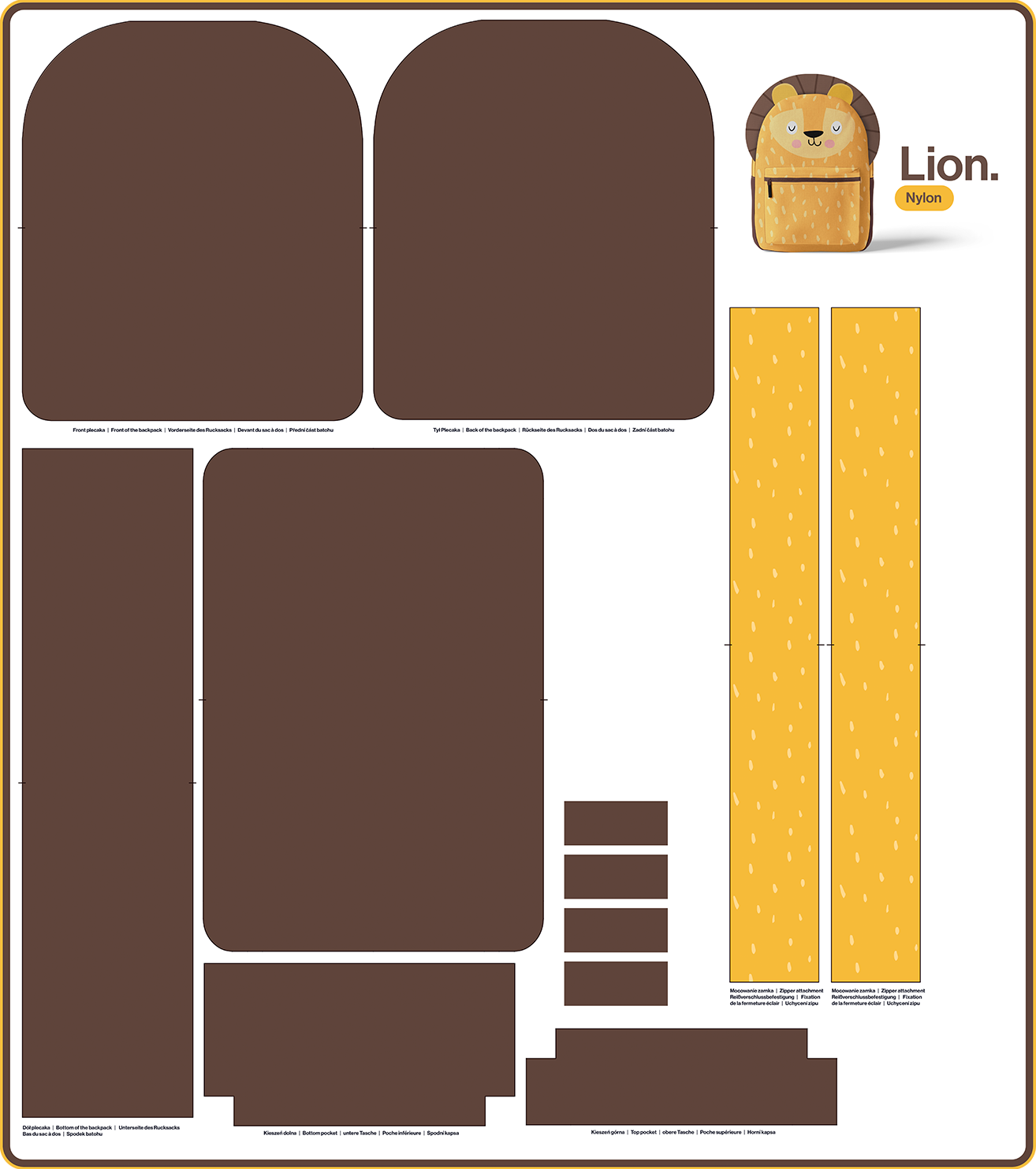 Rucksack Nähpanel für Kinder – Löwe Motiv Panel für DIY Kinderrucksack