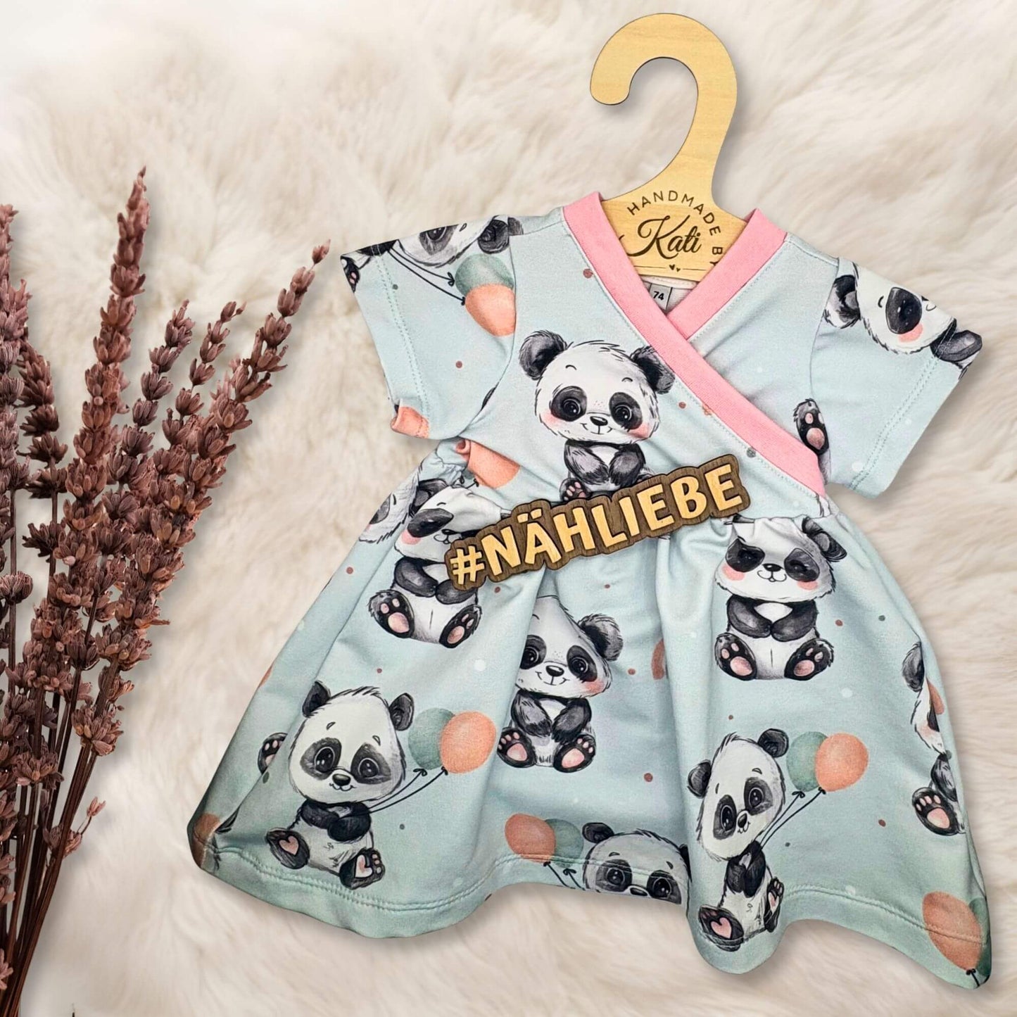 Handmade Baby Wickelkleid "Panda" mit rosa