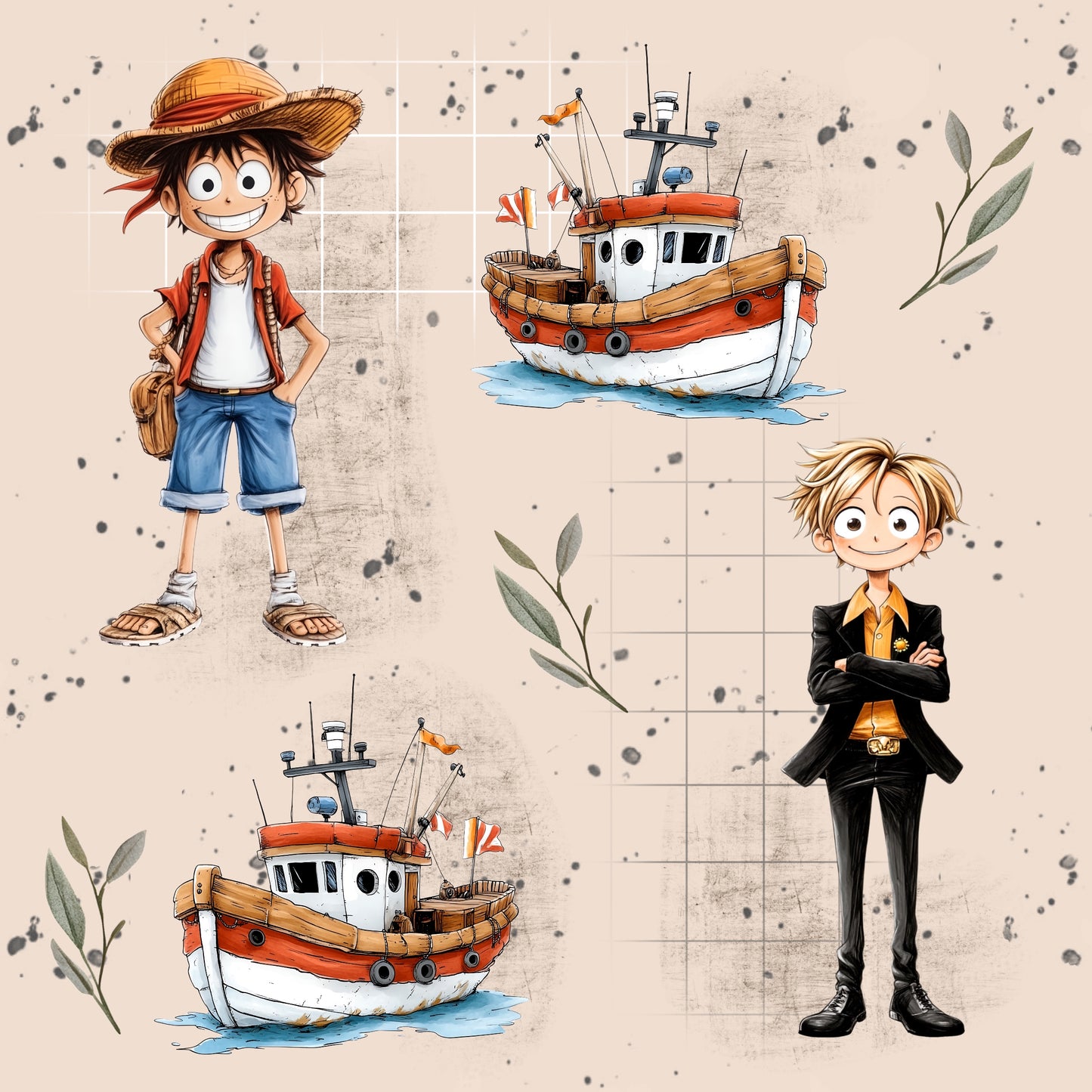 Abenteuer auf hoher See Anime Kinderstoff Meterware – Jersey French Terry Handmade by Kati