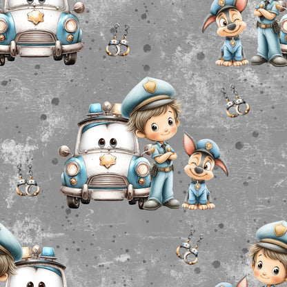 Mini Polizei Kinderstoff Meterware – Polizei Jersey French Terry Handmade by Kati