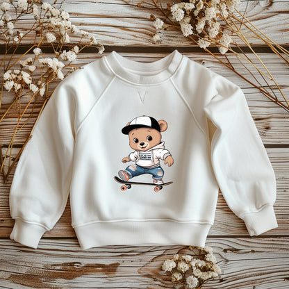 Skater Bär Bügelbild 10cm – DTF Transfer Bär Skateboard aufbügeln Kindershirt