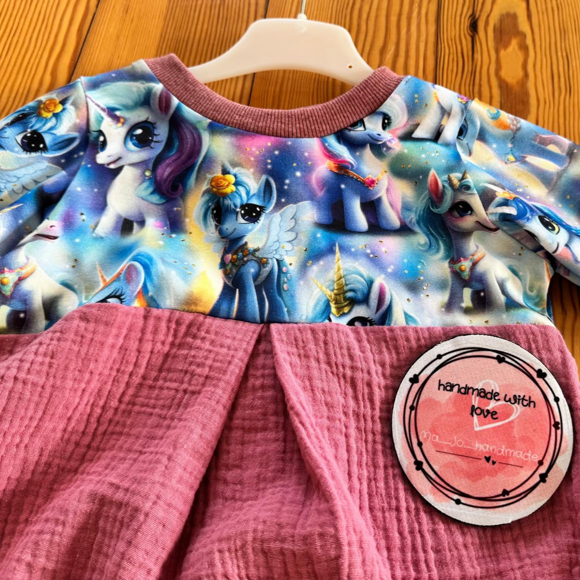 Kleine Ponys Stoff Meterware Detailaufnahme – Einhorn Kinderstoff Jersey
