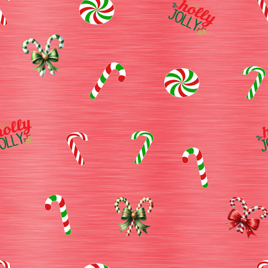 Holly Jolly | Zuckerstangen rot | Weihnachtsstoff Meterware | Kinderstoff