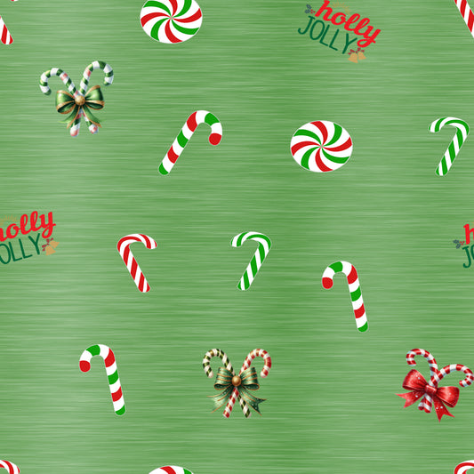 Holly Jolly | Zuckerstangen grün | Weihnachtsstoff Meterware | Kinderstoff