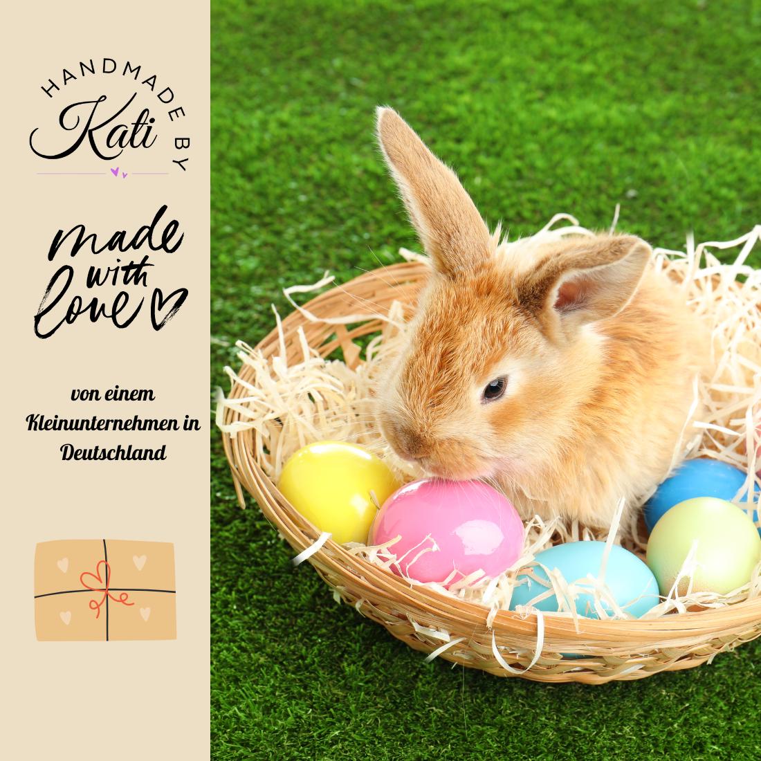 Hasen und Korb Bügelbild Größen – 10cm 15cm DTF Transfer Ostern