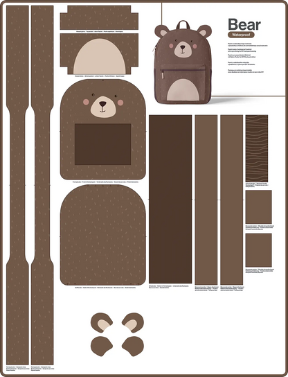 Rucksack Nähpanel für Kinder – Bär Motiv Panel für DIY Kinderrucksack