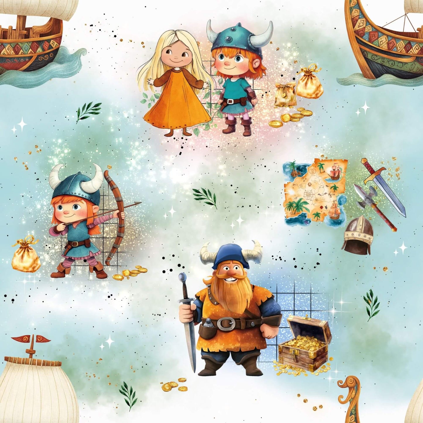 kleine Vikinger | Vikinger Stoff Meterware | Kinderstoff