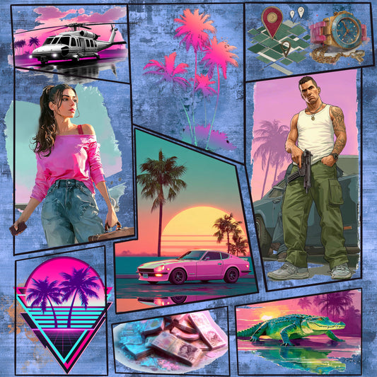 Miami Vibes - Demin | Gamer Stoff Meterware | Kinderstoff