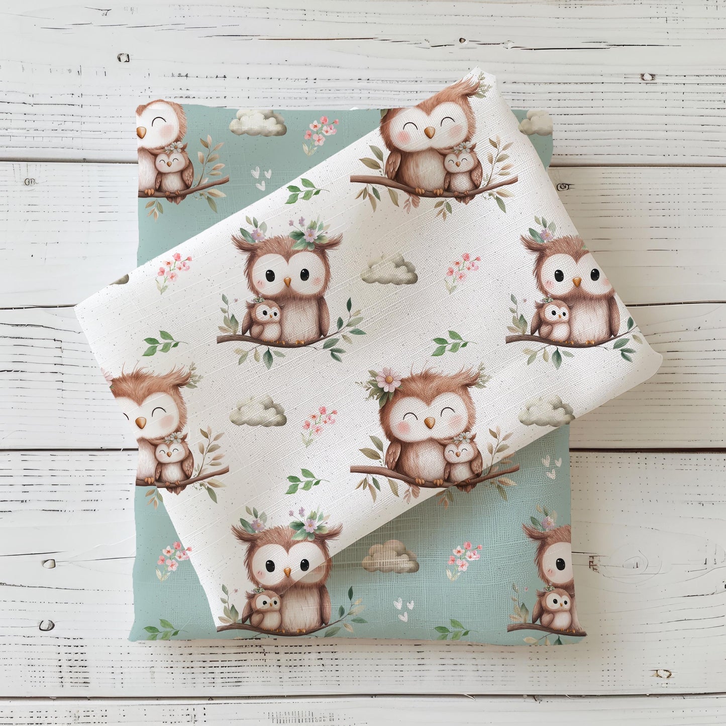 Eule in creme  | Eulen Stoff Meterware | Kinderstoff