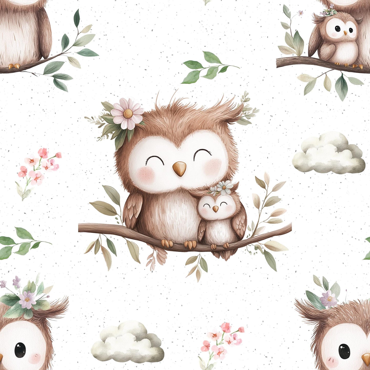 Eule in creme  | Eulen Stoff Meterware | Kinderstoff