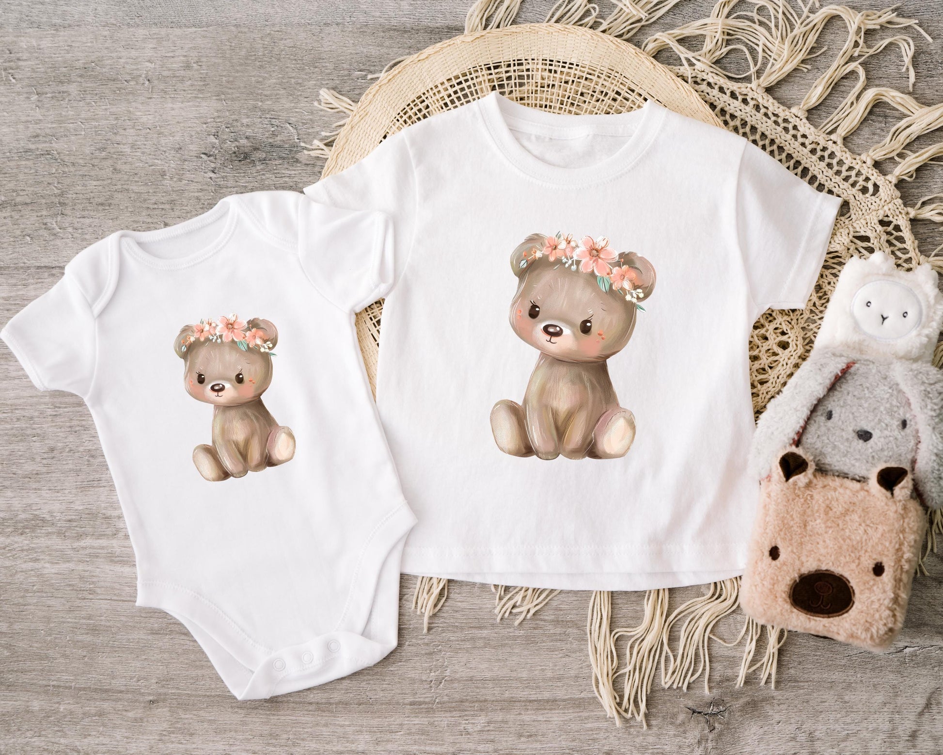 Bärenmädchen Bügelbild 15cm – DTF Transfer Waldtier Kinderkleidung Applikation