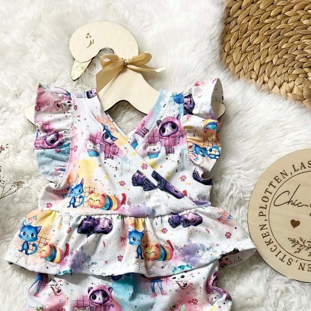 Regenbogen Katzenhaus Kinderstoff Farbvariante – Katze Stoff Jersey Meterware